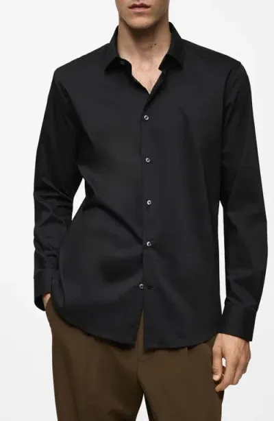 Mango Stretch Button-up Shirt In Black