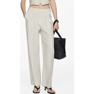 Mango Stripe Relaxed Straight Leg Seersucker Pants In Ecru