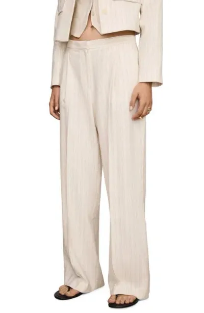 Mango Stripe Straight Leg Pants In Ecru