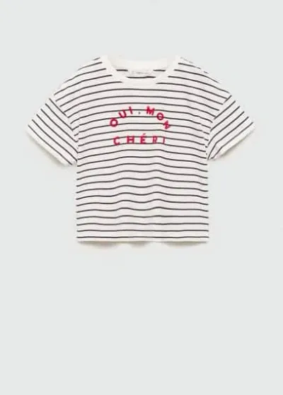 Mango Kids' Striped Cotton T-shirt Off White