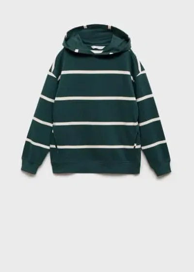 Mango Kids' Striped Hooded Sweatshirt Dark Green