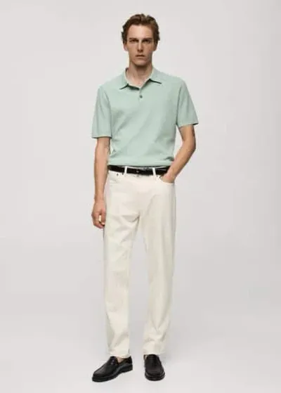 Mango Structured Fine-knit Polo Shirt Aqua Green