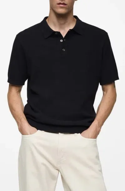 Mango Structured Polo Shirt In Dark Navy