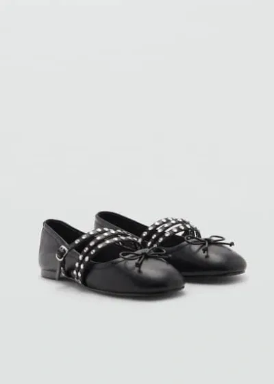 Mango Studded Ballet Flats With Straps Black In Noir