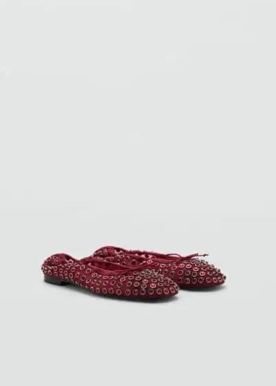 Mango Studded Mesh Ballerina Burgundy