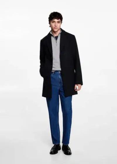 Mango Teen Long Straight-fit Coat Dark Navy