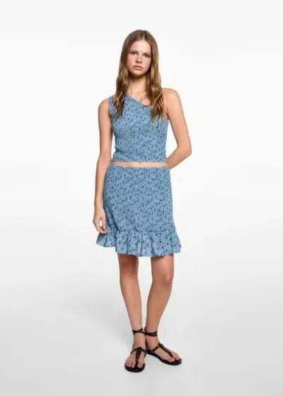 Mango Teen Asymmetric Printed Top Sky Blue