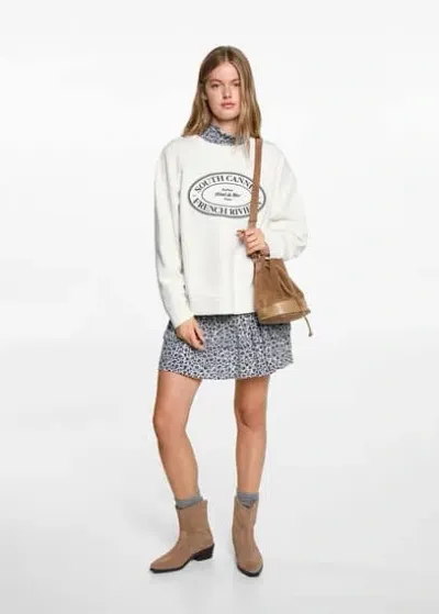 Mango Teen Embroidered Detail Cotton Sweatshirt Off White