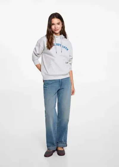 Mango Teen Embroidered Message Sweatshirt Light Heather Grey