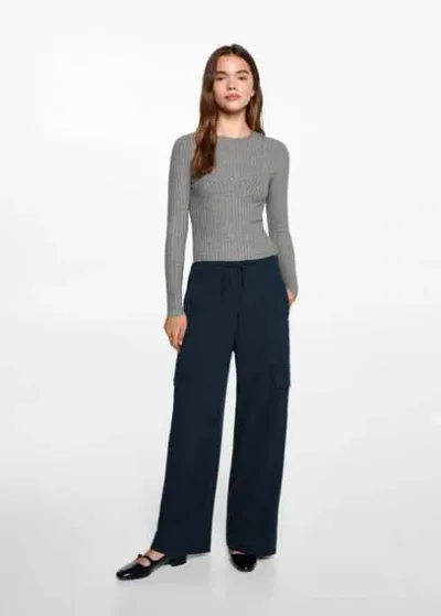 Mango Teen Flowy Cargo Trousers Dark Navy