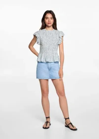 Mango Teen Frilled-sleeve Ruched Blouse Off White