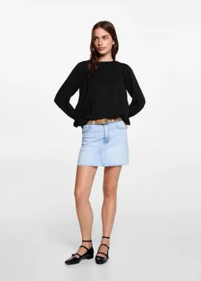 Mango Teen Gathered Details Blouse Black