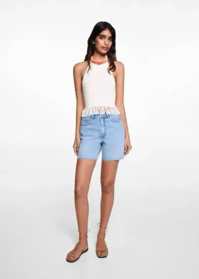 Mango Teen Halter Neck Crochet Top Off White