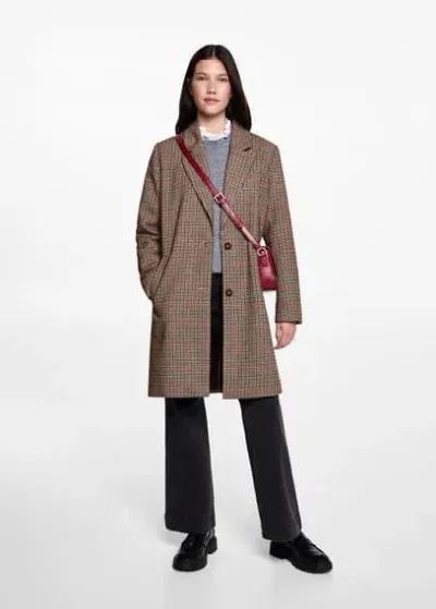 Mango Teen Houndstooth Coat Beige