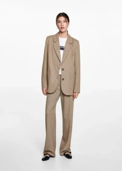 Mango Teen Houndstooth Wool-blend Blazer Beige