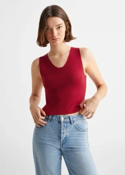 Mango Teen Knit Strap Top Maroon