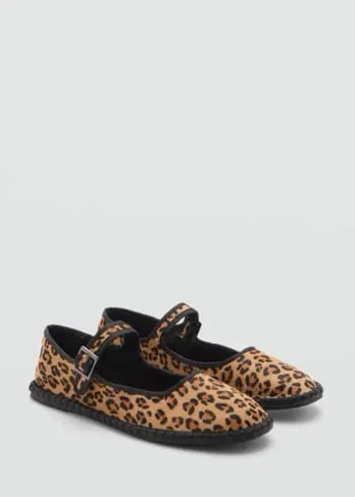 Mango Teen Leopard Skin Ballerinas Medium Brown