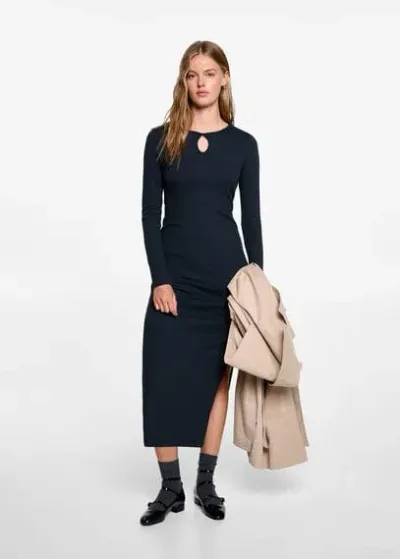 Mango Teen Midi Dress With Teardrop Neckline Dark Navy