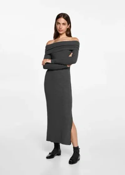 Mango Teen Off-the-shoulder Midi-dress Grey