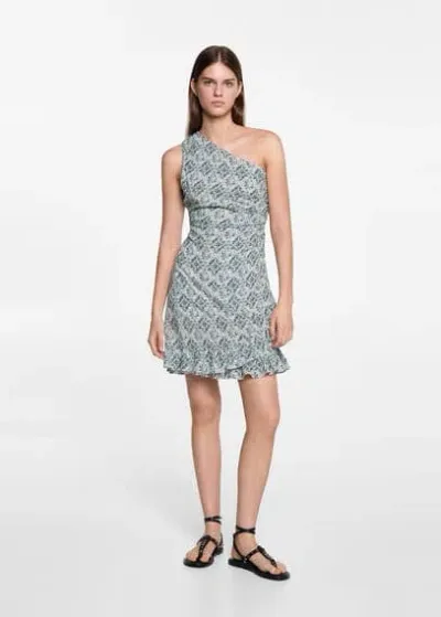 Mango Teen Printed Asymmetrical Dress Off White