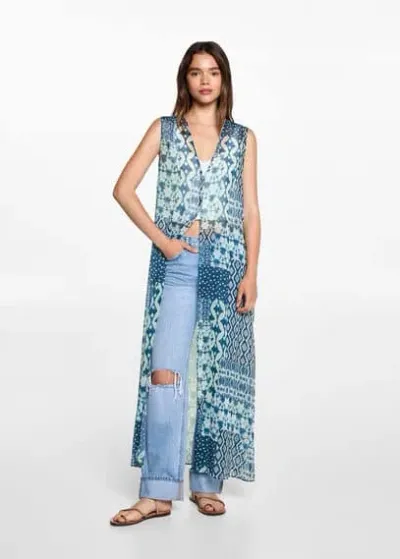 Mango Teen Printed Long Vest Petrol Blue