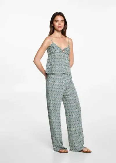 Mango Teen Printed Straight Trousers Ecru