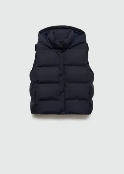 Mango Teen Quilted Gilet With Hood Dark Navy