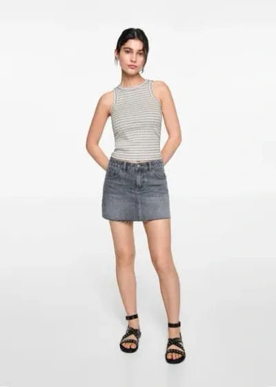 Mango Teen Ribbed Cotton-blend Top Light Heather Grey