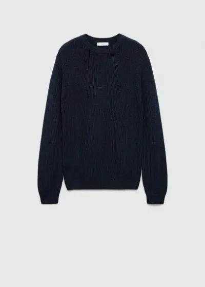 Mango Teen Ribbed Cotton Knitted Sweater Dark Navy