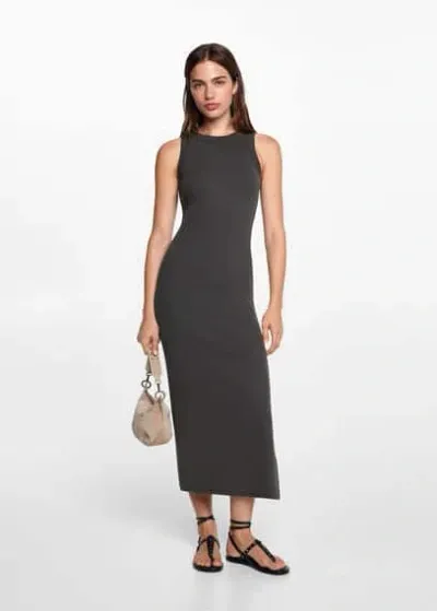 Mango Teen Slit Long Dress Charcoal