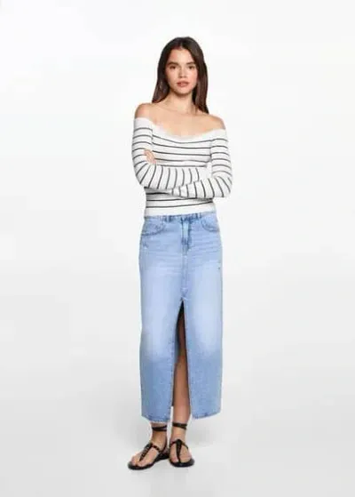 Mango Teen Striped Boat-neck Sweater Off White