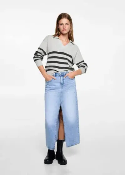 Mango Teen Striped Knit Sweater Grey