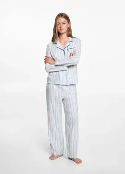 Mango Teen Striped Long Pyjamas Blue