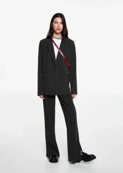 Mango Teen Striped Suit Blazer Grey