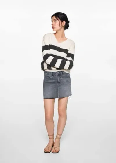 Mango Teen V-neck Sweater Off White