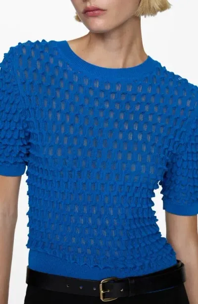 Mango Textured Elbow Sleeve Sweater In Vibrant Blue