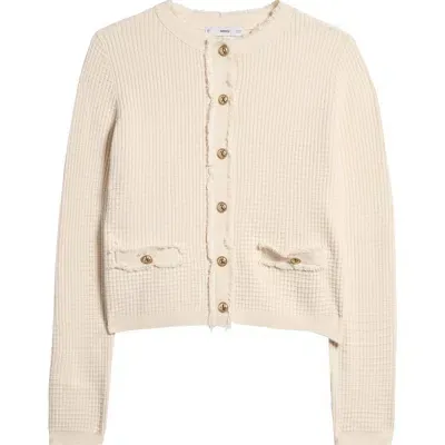 Mango Textured Knit Cardigan In Light Beige