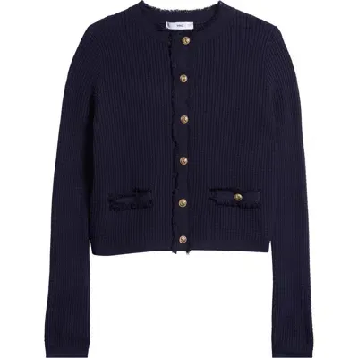 Mango Textured Knit Cardigan In Navy