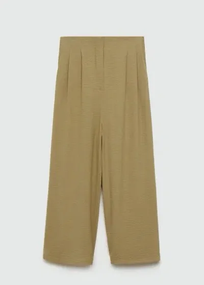 Mango Textured Wideleg Trousers Khaki