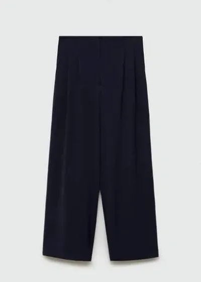 Mango Textured Wideleg Trousers Navy