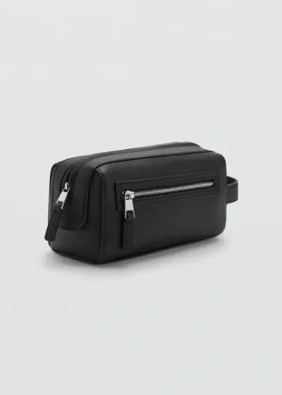 Mango Zipped Pebbled Cosmetic Bag Black In Noir