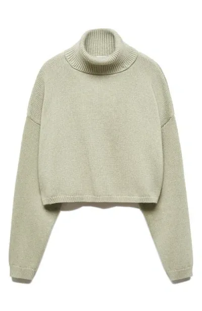 Mango Turtleneck Crop Sweater In Khaki Green