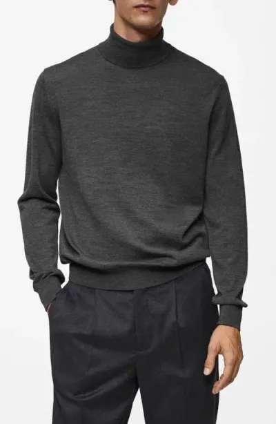 Mango Turtleneck Wool Sweater In Dark Heather Grey