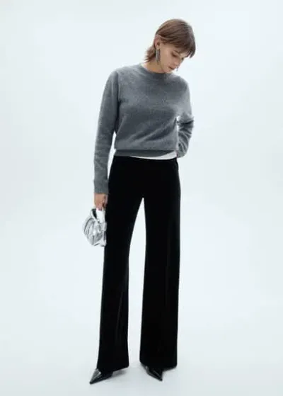 Mango Velvet Wideleg Trousers Black