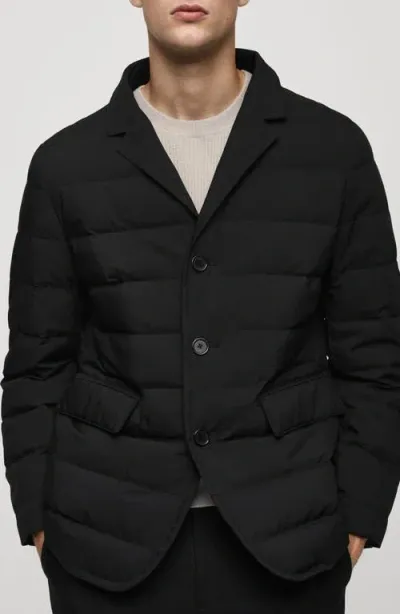 Mango Water Repellent & Windproof Down & Feather Puffer Jacket With Removable Zip Bib In Black