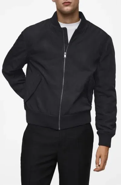 Mango Water Repellent Quilted Bomber Jacket In Dark Navy