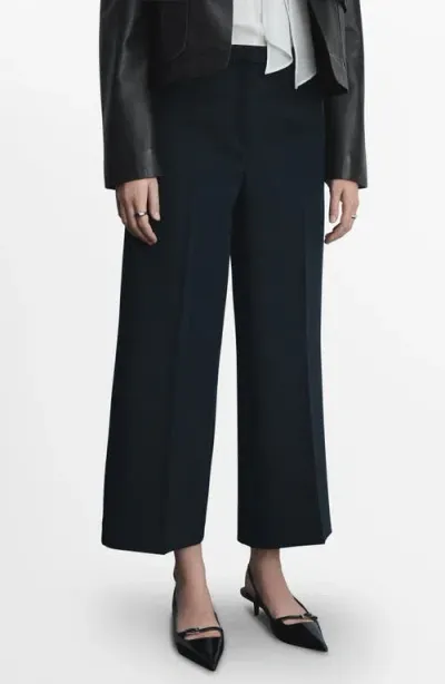 Mango Wide Leg Crop Pants In Dark Navy