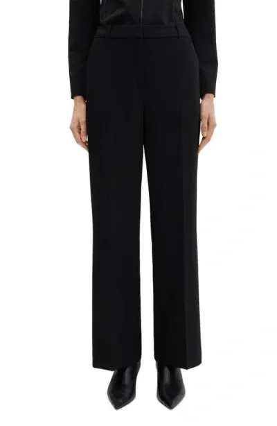 Mango Wide Leg Flat Front Pants In Black