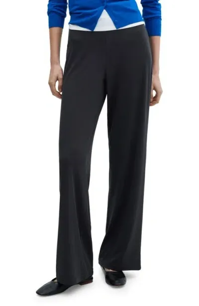 Mango Wide Leg Pull-on Pants In Charcoal