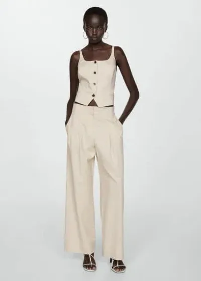 Mango Wideleg Pleated Trousers Ecru